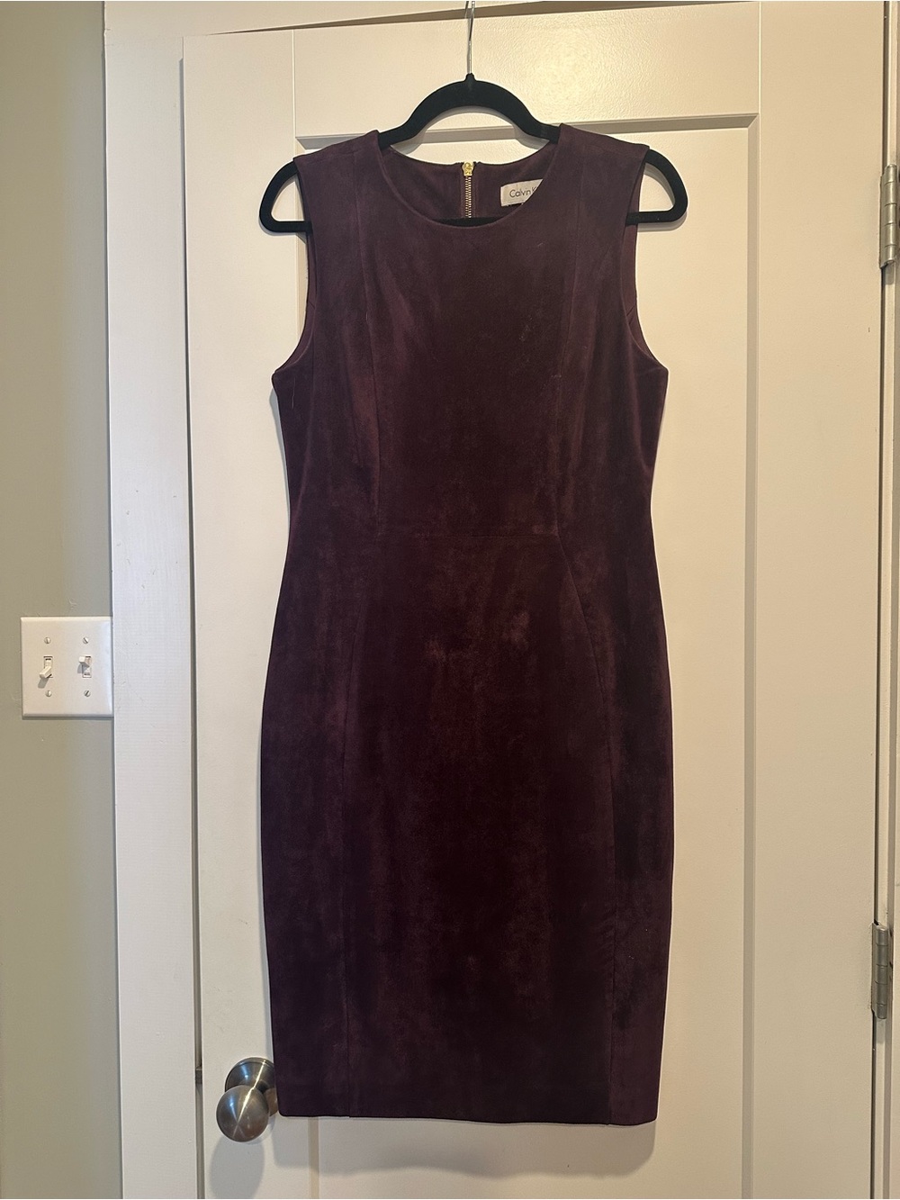 Calvin Klein Sleeveless Suede Midi Dress in Deep Plum